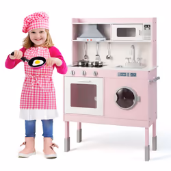 Pretend Play Kitchen Toy Kitchen Playset With Range Hood-Pink