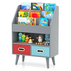 Kids Bookshelf Wooden Children's Book Display Rack 3-Tier shelves-Grey
