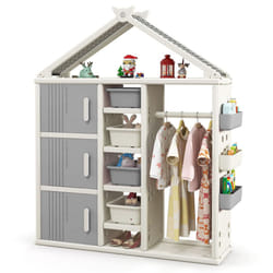 Kids Costume Storage Closet Children Pretend Dresser Armoire Closet-Grey