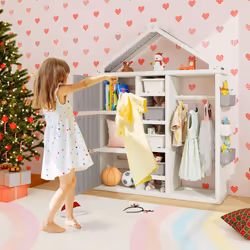 Kids Costume Storage Closet Children Pretend Dresser Armoire Closet-Grey