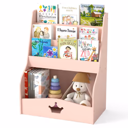 Kids Bookshelf Montessori Bookshelf With 3 Shelves & Open Compartment Pink