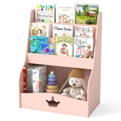 Kids Bookshelf Montessori Bookshelf With 3 Shelves & Open Compartment Pink