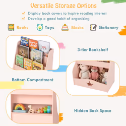 Kids Bookshelf Montessori Bookshelf With 3 Shelves & Open Compartment Pink
