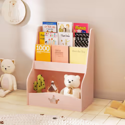Kids Bookshelf Montessori Bookshelf With 3 Shelves & Open Compartment Pink