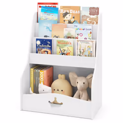 Kids Bookshelf Montessori Bookshelf With 3 Shelves & Open Compartment White