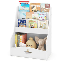 Kids Bookshelf Montessori Bookshelf With 3 Shelves & Open Compartment White