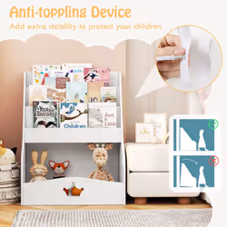 Kids Bookshelf Montessori Bookshelf With 3 Shelves & Open Compartment White