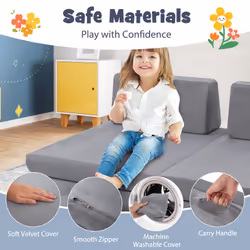 6 PCS Modular Kids Play Couch Toddler Creative Furniture Play Set-Grey