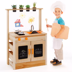 Mud Kitchen for Kids Fir Wood Play Kitchen With Planting Pots & Stovetops
