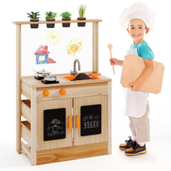 Mud Kitchen for Kids Fir Wood Play Kitchen With Planting Pots & Stovetops