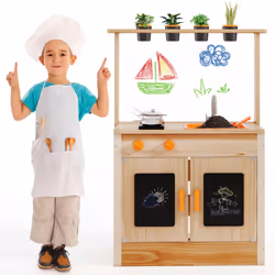 Mud Kitchen for Kids Fir Wood Play Kitchen With Planting Pots & Stovetops
