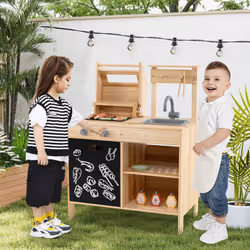Wooden Barbecue Grill Toy Set Kids BBQ Grill Playset With Play Food