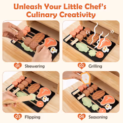 Wooden Barbecue Grill Toy Set Kids BBQ Grill Playset With Play Food