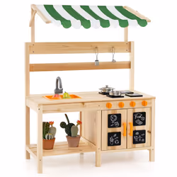 Kids Mud Kitchen Outdoor Wooden Pretend Play Kitchen With 4 Stoves