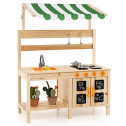 Kids Mud Kitchen Outdoor Wooden Pretend Play Kitchen With 4 Stoves