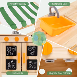 Kids Mud Kitchen Outdoor Wooden Pretend Play Kitchen With 4 Stoves