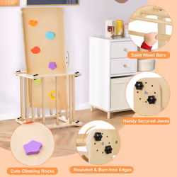 Climbing Set Foldable Wooden Climber Toys With Reversible Ramp Natural