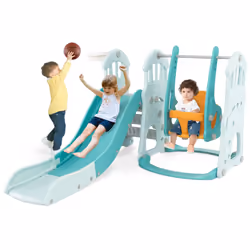 Toddler Slide and Swing Set 4-in-1 Indoor Playground With Extra-long Slide