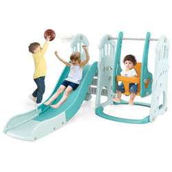 Toddler Slide and Swing Set 4-in-1 Indoor Playground With Extra-long Slide
