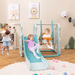Toddler Slide and Swing Set 4-in-1 Indoor Playground With Extra-long Slide