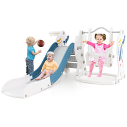 Toddler Slide and Swing Set 4-in-1 Indoor Playground With Extended Slide