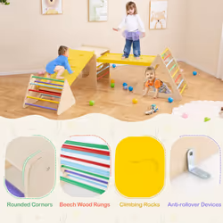Set of 5 Toddler Triangle Climber 6-in-1 Toddler Wooden Toys-Colorful