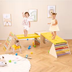 Set of 5 Toddler Triangle Climber 6-in-1 Toddler Wooden Toys-Colorful