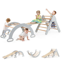 3-In-1 Kids Climbing Triangle Set Wooden Triangle Climber Set-Grey