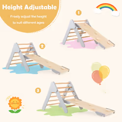 3-In-1 Kids Climbing Triangle Set Wooden Triangle Climber Set-Grey