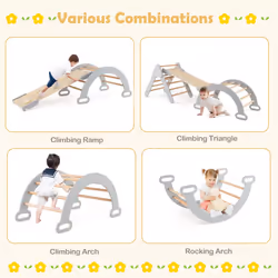 3-In-1 Kids Climbing Triangle Set Wooden Triangle Climber Set-Grey