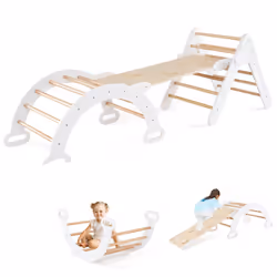 3-In-1 Kids Climbing Triangle Set Wooden Triangle Climber Set-White