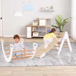 3-In-1 Kids Climbing Triangle Set Wooden Triangle Climber Set-White