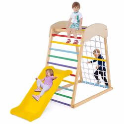 4-in-1 Jungle Gym Wooden Indoor Toddler Playground With Slide-Multicolour