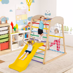 4-in-1 Jungle Gym Wooden Indoor Toddler Playground With Slide-Multicolour