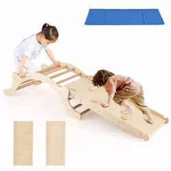 3-In-1 Wooden Climber Toddler Climber Arch Indoor With Ramp Natural