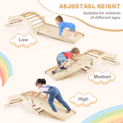 3-In-1 Wooden Climber Toddler Climber Arch Indoor With Ramp Natural