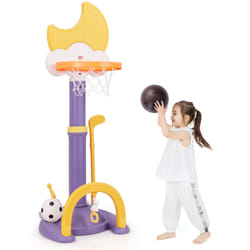 4-In-1 Kids Basketball Hoop Adjustable Kids Sports Center-Yellow