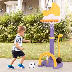 4-In-1 Kids Basketball Hoop Adjustable Kids Sports Center-Yellow