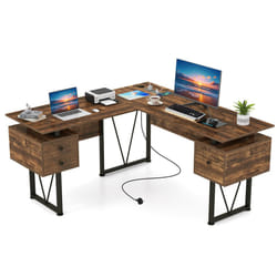 L-shaped Computer Desk 150 CM Corner Desk With Power Outlets-Coffee