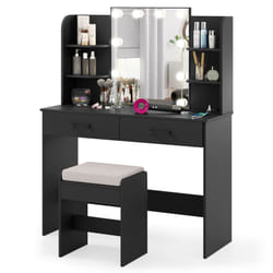 Vanity Set Dressing Table and Chair Set With Mirror and Lights-Black