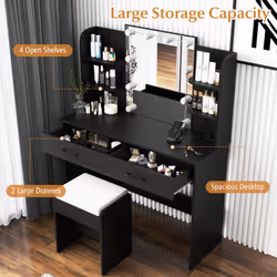 Vanity Set Dressing Table and Chair Set With Mirror and Lights-Black