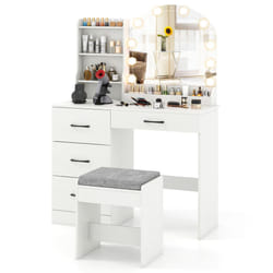 Makeup Vanity Desk Dressing Table and Stool Set With Charging Station