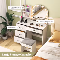 Makeup Vanity Desk Dressing Table and Stool Set With Charging Station