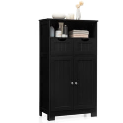 Bathroom Floor Cabinet Wooden Storage Cupboard With Adjustable Shelf & Doors