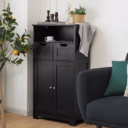 Bathroom Floor Cabinet Wooden Storage Cupboard With Adjustable Shelf & Doors
