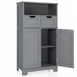 Bathroom Floor Cabinet Wooden Storage Cupboard With Adjustable Shelf & Doors