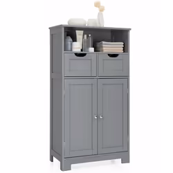 Bathroom Floor Cabinet Wooden Storage Cupboard With Adjustable Shelf & Doors