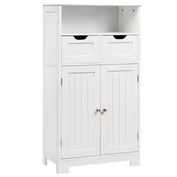 Bathroom Floor Cabinet Wooden Storage Cupboard With Adjustable Shelf & Doors