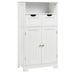 Bathroom Floor Cabinet Wooden Storage Cupboard With Adjustable Shelf & Doors