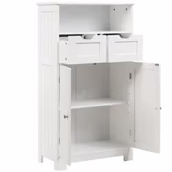 Bathroom Floor Cabinet Wooden Storage Cupboard With Adjustable Shelf & Doors